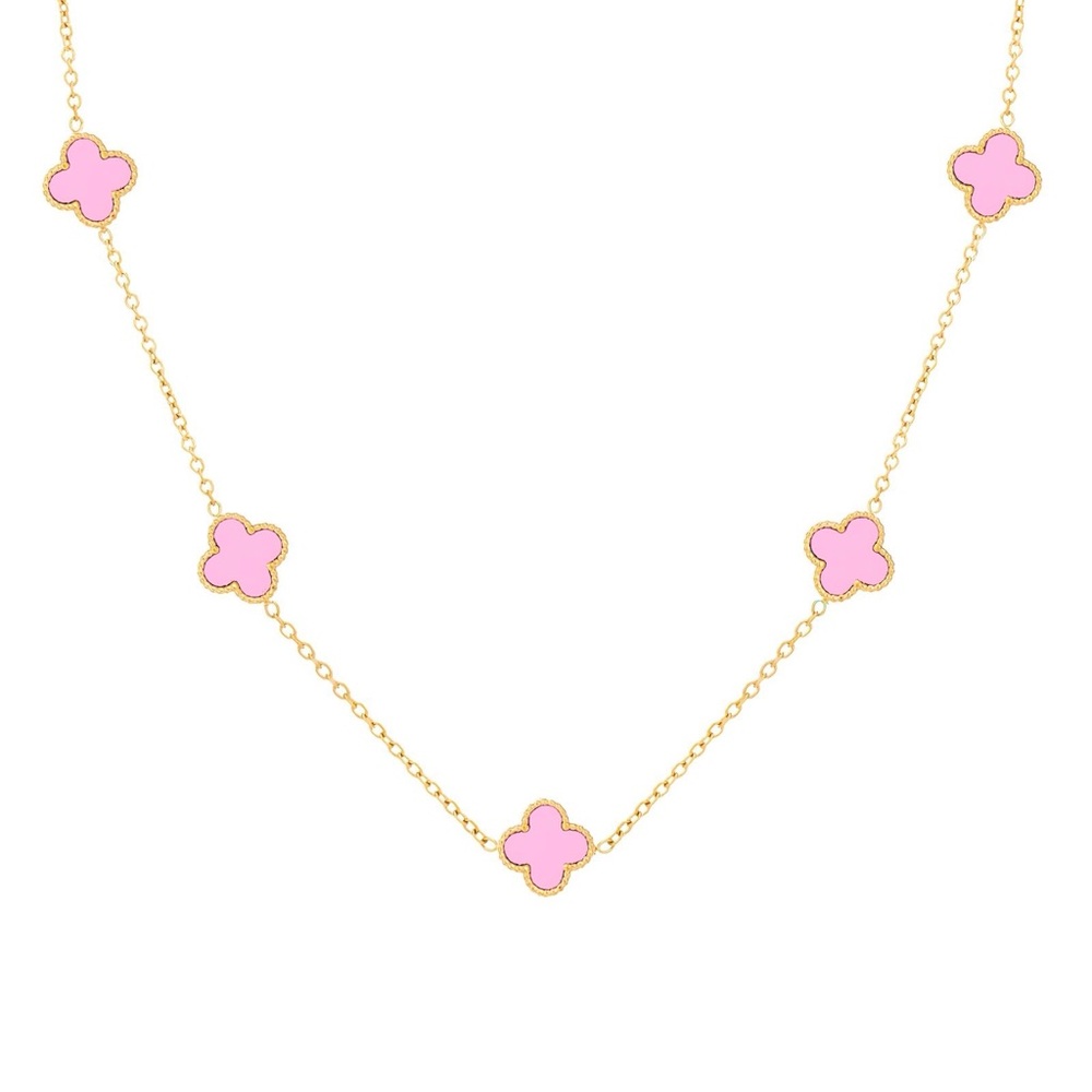 Gold and Pink Four-Leaf Clover Necklace